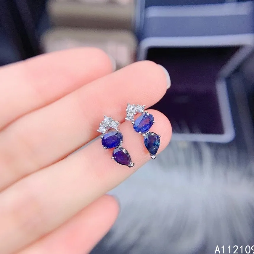 

Fine Jewelry 925 Sterling Silver Inset With Natural Gems Women's Luxury Exquisite Fresh Sapphire Earrings Ear Stud Supports Dete