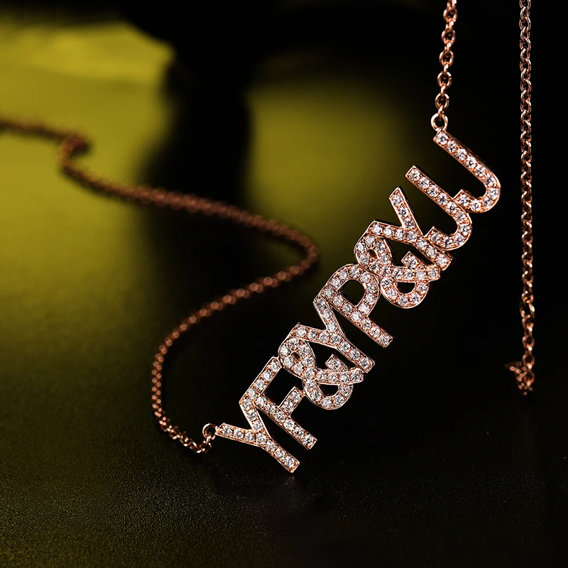 LOVERJEWELRY DIY Letters Pendant Necklace Real 18k Rose Gold Women Customize Diamonds Pendant For Anniversary Birthday Gift