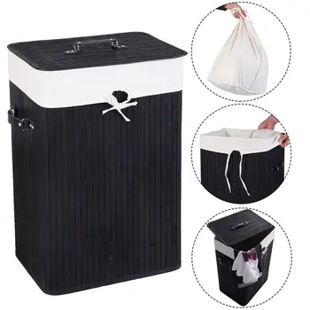 

Bamboo Folding Laundry Hamper, Single-lattice Basket Clothes Storage Sorter,with Lid Handles and Removable Liner