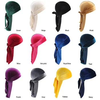 

Hot Selling Unisex Men Velvet Durags Du Rags Durags for Men Turban Hat Custom Durag with Logo Drip Durag