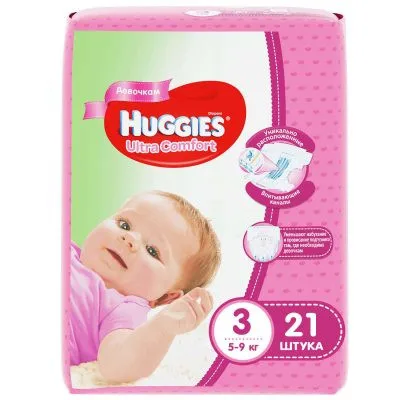 Подгузники Huggies Ultra Comfort для девочек 3(5-9 кг) 21 шт