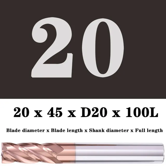 Milling Cutter Alloy Coating Tungsten Steel Tool Maching Hrc55 Endmill Milling Cutter Kit Milling Machine Tools cnc Router Bits 20x45XD20X100L