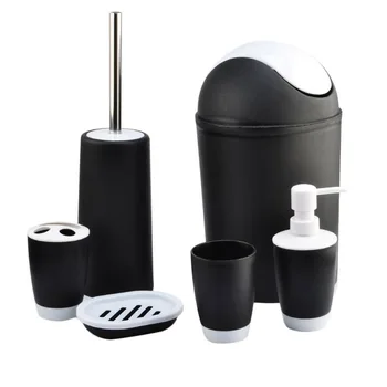 

6PCS Bathroom Accessory Set Washing Tools Bottle Mouthwash Cup Soap Toothbrush Holder Waste Bin Toilet Brush Household Articles