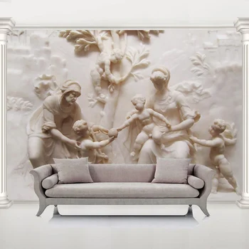 

Photo Wallpaper European Style 3D Jade Carved Angel Figure Photo Wall Mural Living Room TV Bedroom Retro Art Home Decor Tapety