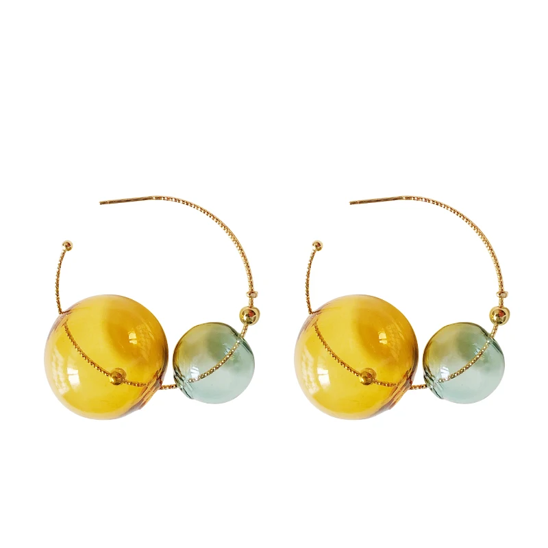 yellow green Свежие стеклянные серьги-кольца с шариком ручной работы для женщин оригинальные желтые зеленые шикарные серьги с пузырьками ювелирные изделия серьги Femme Bijoux - Окраска металла: yellow green