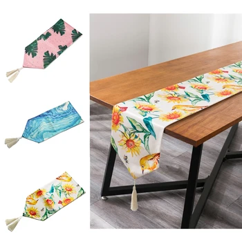 

Dining Table Runner 78 inches, Polyester Luxury Printed Table Runners with Tassels for Party Holiday Wedding Gathering
