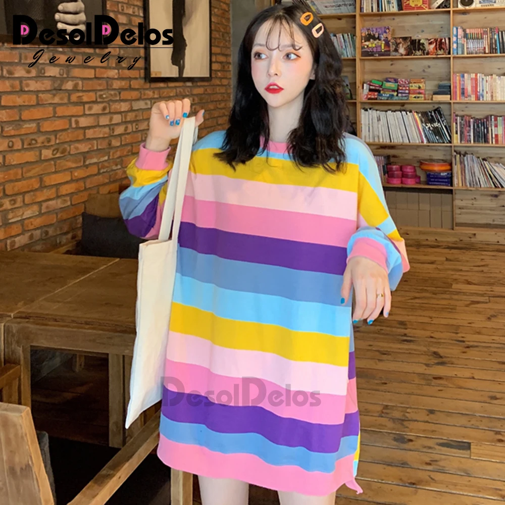 pink Женская Толстовка Harajuku Милые Пончики с принтом милые толстовки Лоскутная Пастельная контрастная цветная с круглым вырезом зимняя осенняя одежда Топ - Цвет: pink