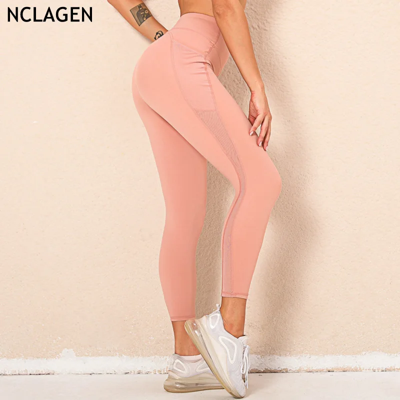 

NCLAGEN Mesh Pocket Bra Yoga Gym Pants Women Sport Workout Running High Waist Sweatpants Training Squat Proof Fitness Leggings