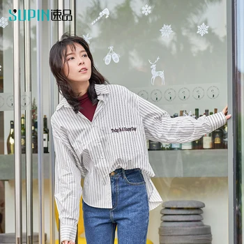 

SUPIN Women Shirt Long Sleeves Stripe Classical Vintage Simple Cotton Commute Fashion Female Vogue Top 519220010