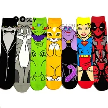Носки с мультяшным кроликом в стиле хип-хоп, креативные, мягкие, удобные, забавные, новинка, Супермен, Дэдпул, мужские, хлопковые, Calcetines Hombre Divertido