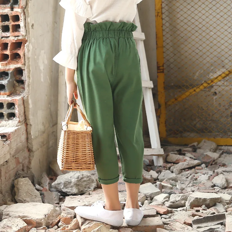 

El Monte 2019 Spring New Style Girls Capri High Waist Pants Big Boy Pants Korean-style Children's Jeans Elastic