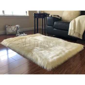 

Fur Artificial Sheepskin Hairy Carpet Color Fluffy Soft Rugs Washable Bedroom Faux Mat Living Room Bedroom Rugs 1P