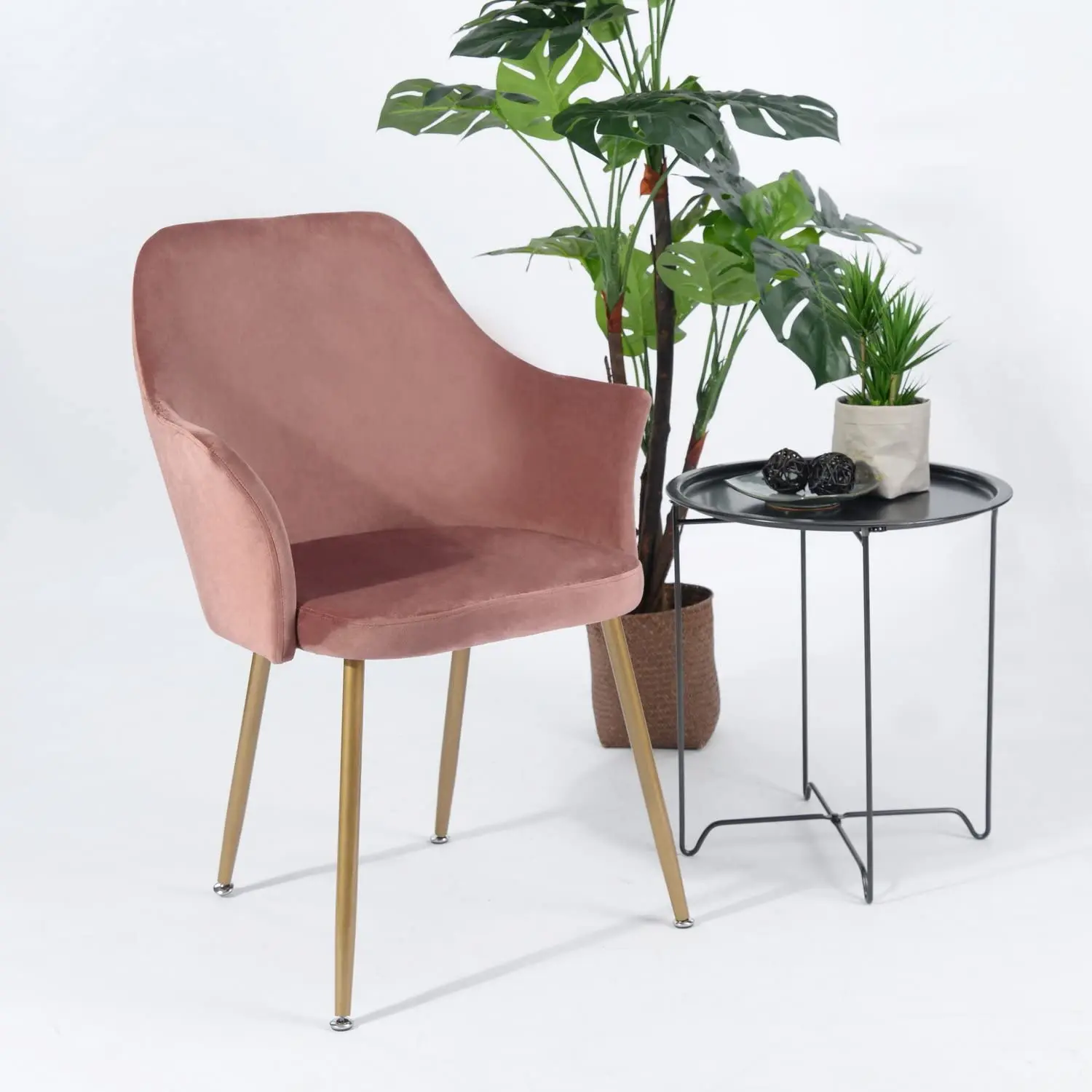 

EGGREE Soft Velvet Armchair Dining Chair Kitchen Chairs Dressing Chair, Padded Seat and Metal Legs, Cactus Green,Rose