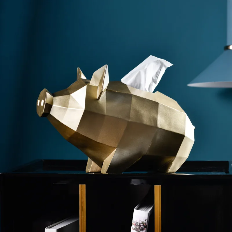 

Golden Geometric Animal Pig Resin Tissue Box Creative Home Living Room Coffee Table Restaurant Tray Art Decoration Ornaments