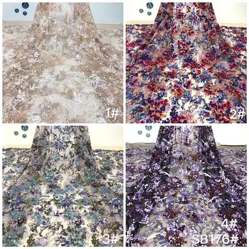 

NaXiu New French Sequined Lace Fabric Embroidery African Lace Fabric 5 Yards Nigerian Mesh Lace For Wedding Decoration Party
