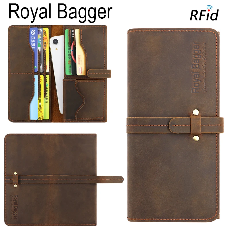 Dark Brown Royal Bagger, супер хит, новинка, модные, из натуральной коровьей кожи, RFID, с отделением для карт, с карманом, мужские длинные кошельки, для мужчин, бизнес, Повседневный Кошелек - Цвет: Dark Brown