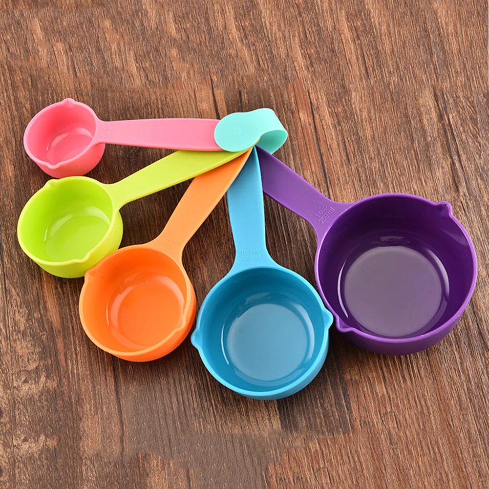 Plastic Measuring 5Pcs Cups Spoon Coffee Sugar Scoops Home Baking Coffee Tea Flour Measuring Kitchen Measuring Tool Utensil