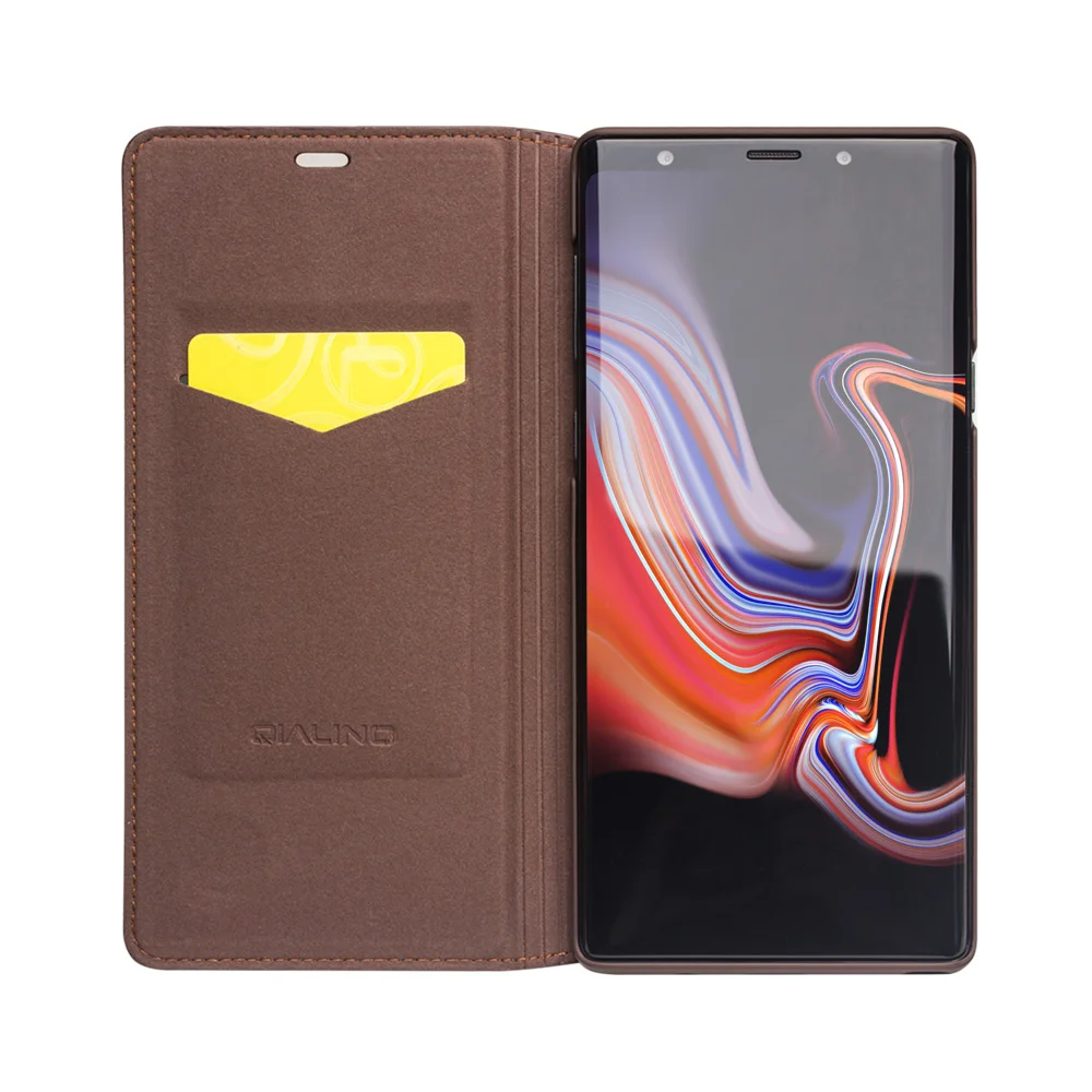 Ультратонкий флип чехол QIALINO из натуральной кожи для Samsung Galaxy Note 8/9 Модный
