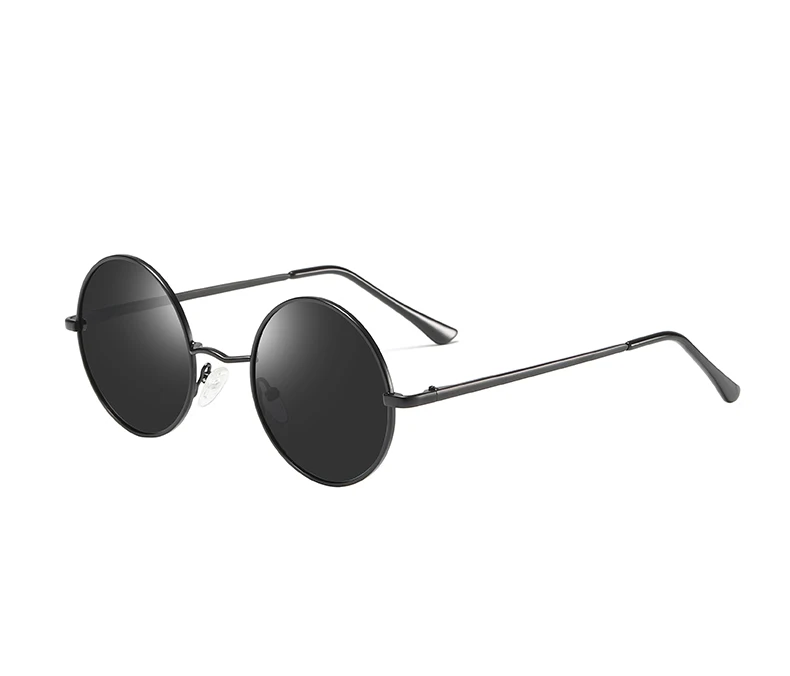 black gray VEVAN, круглые солнцезащитные очки, мужские, поляризационные, UV400, женские, солнцезащитные очки, Ретро стиль, сплав, для девушек, мужские солнцезащитные очки, для вождения, oculos de sol, с коробкой - Цвет линз: black gray