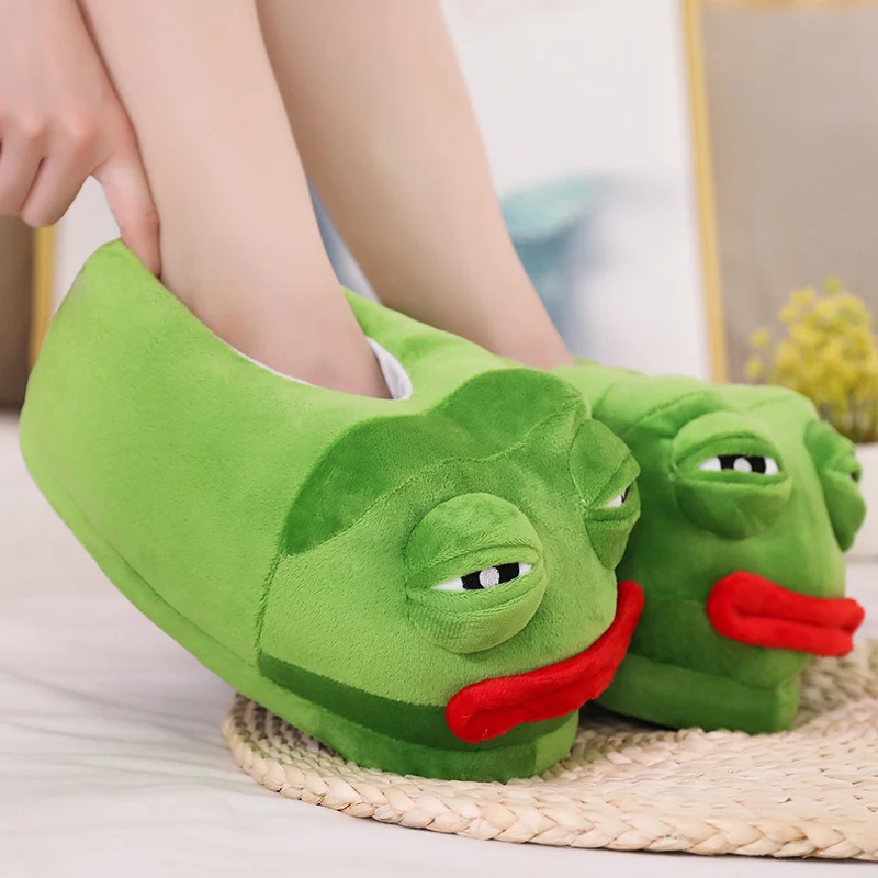 Зимние женские нескользящие тапочки с милой лягушкой из мультфильма; удобные домашние тапочки из хлопка; плюшевые игрушки