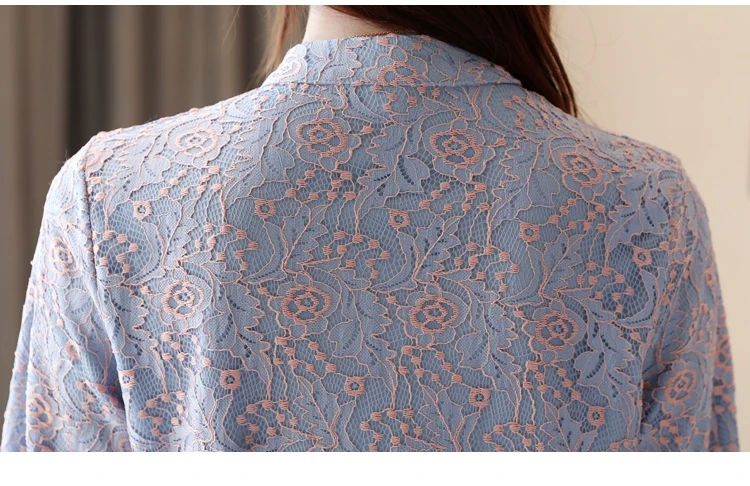 Вельветовые Блузы mujer de moda, Кружевная блуза на подкладке, рубашки, женские кружевные, зимние утепленные женские Топы с длинным рукавом, 856B