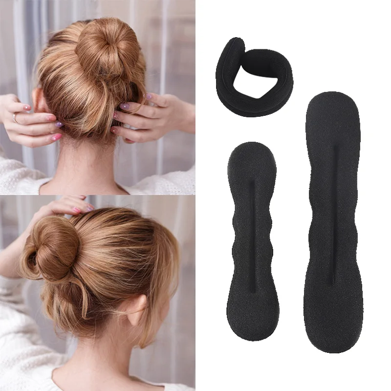 

Multi size Sponge Black Hair Styling Donut Bun Curler Maker Ring Magic Foam Donut Twist Tool Hair Clip 17cm and 23cm