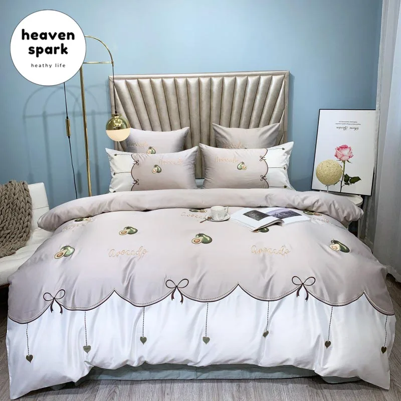 

Luxury 6 Colors Silk Bedding Set Duvet Cover Quilt Bed Sheets and Pillowcases Sabanas 220x240 Bedsheets Cotton in King Size 4Pcs