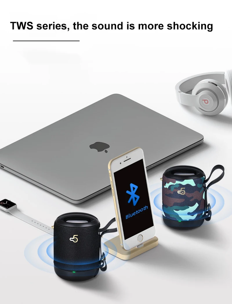 Bluetooth динамик портативный сабвуфер многофункциональный с подставкой для мобильного телефона IPX5 Водонепроницаемый многоцветный беспроводной динамик