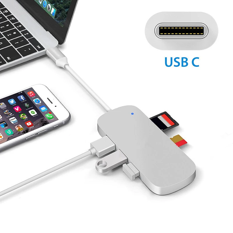 

USB C HUB Type C Thunderbolt 3 Dock 5 in 1 USB-C Adapter Dongle Combo with USB 3.0 Ports TF Slot Micro SD Card For MacBook Pro