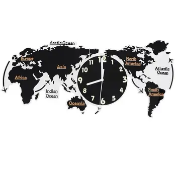 

1pc Acrylic Silent Wall Clock World Map Wall Clock Mute Wall Lamp without Battery for Home Office Living Room (80cm Black)
