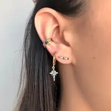 Золотой крест круглые звезды серьги шпилька минимализм тротуарная разноцветная Радуга cz кубический цирконий красивый классический ювелирный ers-q29
