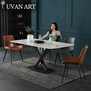 

Marble dining table and chair combination Nordic wrought iron table home one table four chairs rectangular dining table