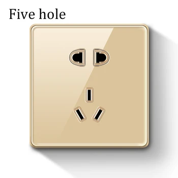 

China ccc Standard Wall socket, Gold 86 Style Plug adapter Socket Outlet, Acrylic glass panel, tin phosphor bronze, AC 220-250v
