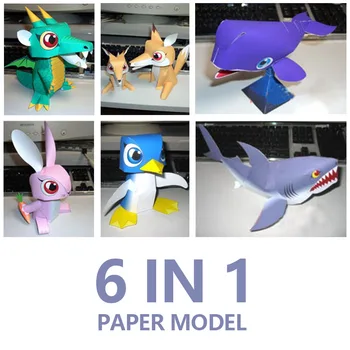 

6-in-1 Cartoon Animal 3D Paper Model DIY Handmade Desktop Decoration
