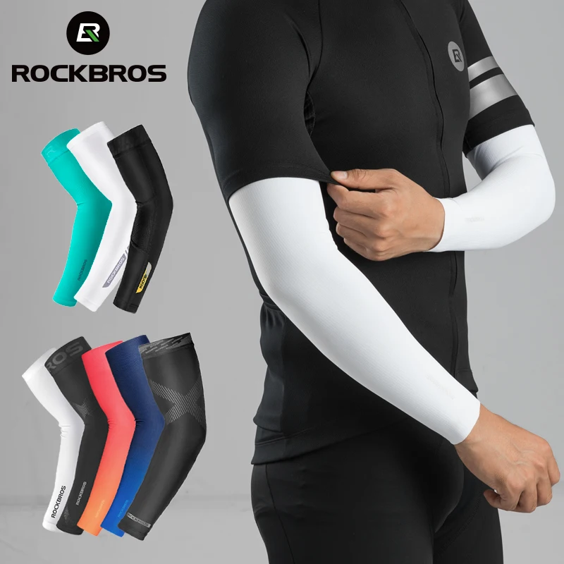 ROCKBROS Ice Fabric Breathable UV Protection Running Arm Sleeves Fitness Basketball Elbow Pad Sport Cycling Outdoor Arm Warmers