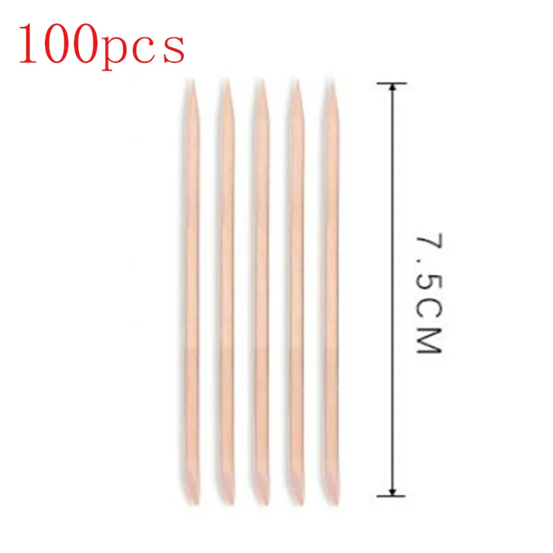 100 Pcs Nail Art Design Orange Wood Stick Sticks Cuticle Pusher Remover Manicure Pedicure Care Rhinestones Dotting Removal