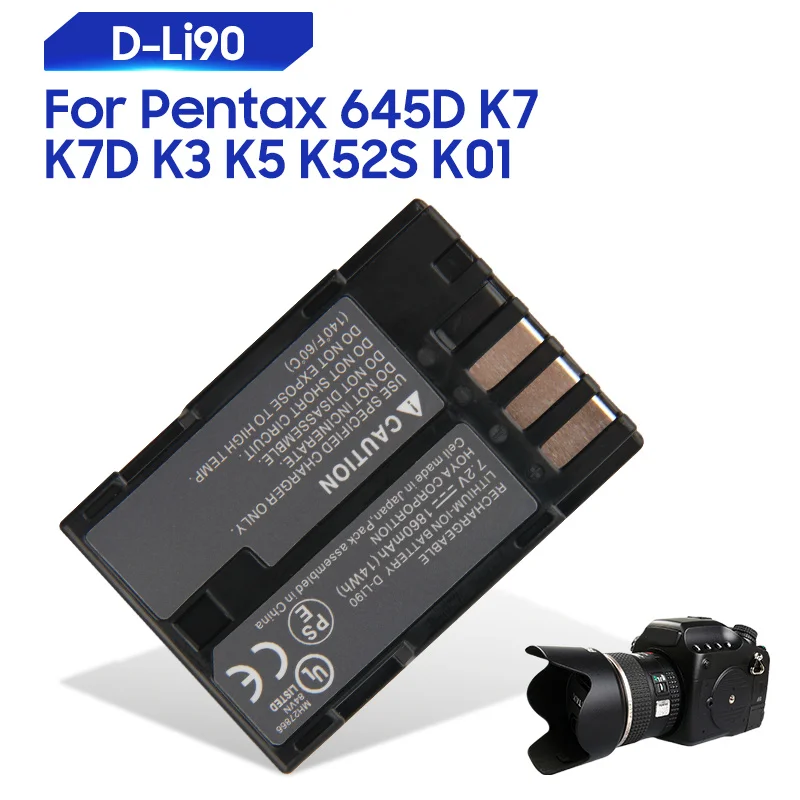 Originale Batteria Di Ricambio Per Pentax 645D K7 K7D K3 K5 K52S K01 D-Li90 Genuino Batteria 1860Mah