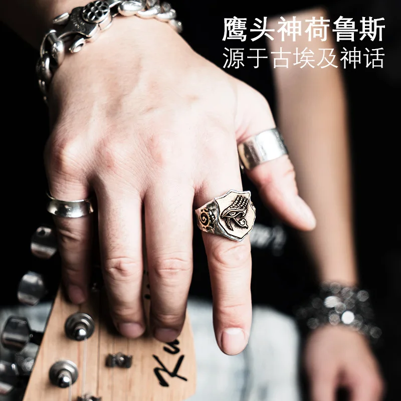 

The Eye of Horus Male Finger Rings S925 Silver Index Men Signet Rings Fashion Jewelry Hippop Street Culture Mygrillz