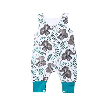 

Newborn Baby Boy Girl Sleeveless Elephant Print Playsuit Jumpsuit Clothes Set