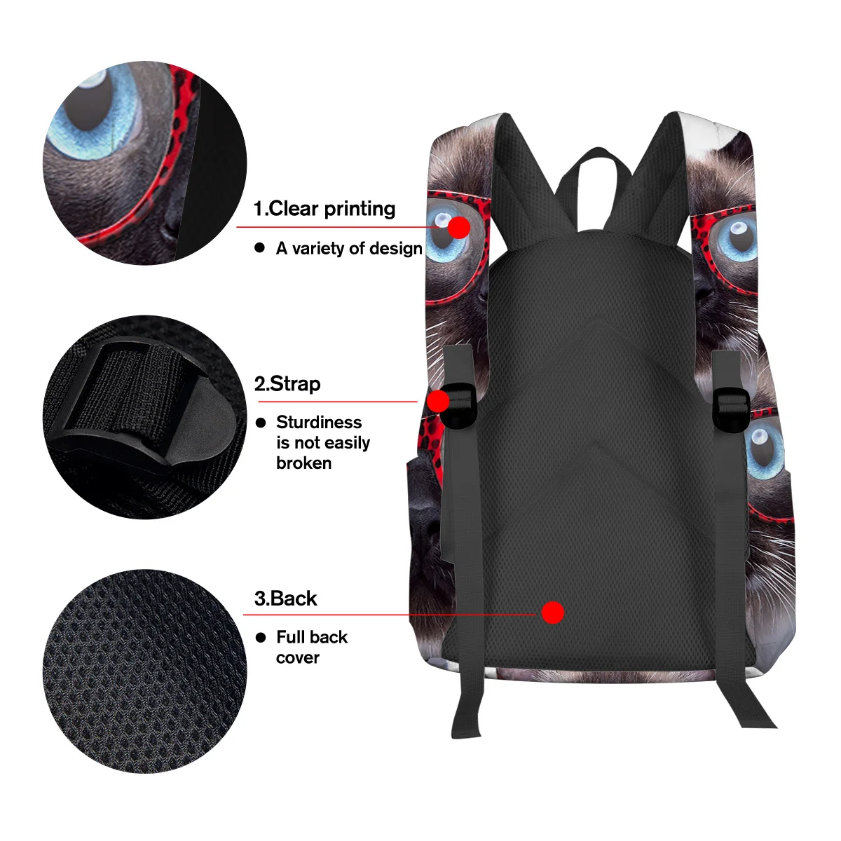 WHEREISART очки Котенок Кот черный горошек рюкзаки для школьника средней школы ночник