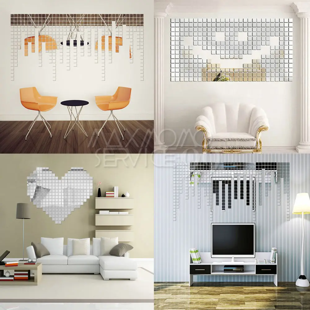 

Wall Sticker Mirror Sticker Mural Decor Acrylic Shell Home Decor Living Room DIY Fashion Stickers Mirrors Silver 100-Piece Bed