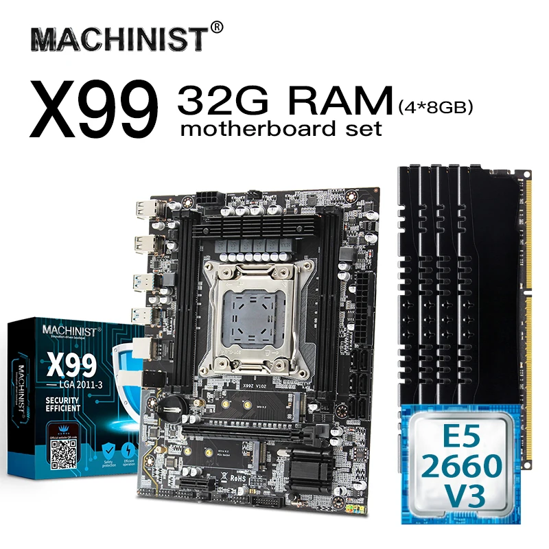 ^*Best Offers X99 motherboard set kit with Intel Xeon E5 2660 V3 LGA 2011-3 CPU 4*8GB(32GB) 2400MHz DDR4 ECC REG memory RAM MATX NVME M.2 SSD