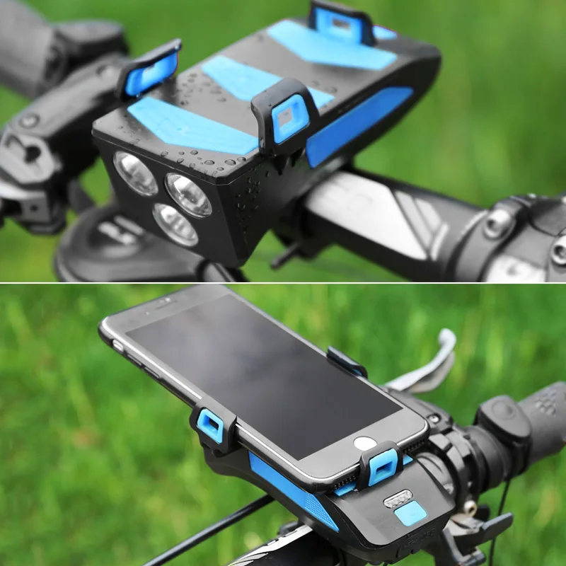 Multi-functional 3 LED USB Bike Light Built-in 4000 mAh Rechargeable Battery Cycling Light Cycling Phone Holder Bike Bell