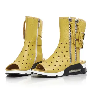 

New Punk Creepers Women Genuine Leather Wedges Platform Party Pumps Shoes Female High Top Peep Toe Fashion Sneakers Casual Shoes