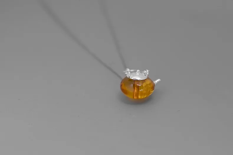 INATURE Натуральный Янтарный чайник 925 пробы Серебряная цепочка Ожерелье для женщин ювелирные украшения