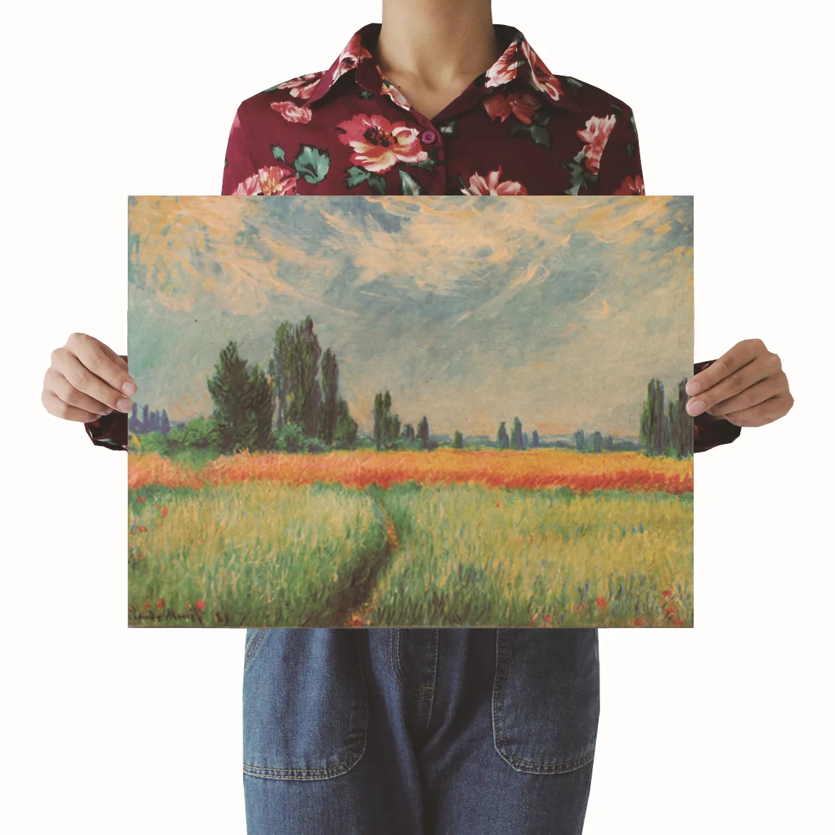 [A843] Monet пшеничное поле Ретро плакат из крафт-бумаги экран для помещений кафе декоративная живопись