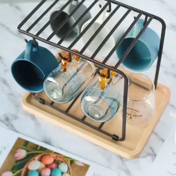 

Black/White Iron 6 Hooks Coffee Cups Holder and Saucer Drain Shelf Tableware Display Storage Rack Creative Home Coffee Cup Rack
