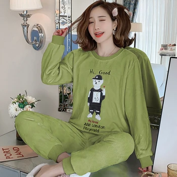 

Women Sleepwear Winter Pajamas Flannel Pyjamas Pants Suit Cartoon Warm Nightgown Fashion Home Wear Plus Size Nightclothes
