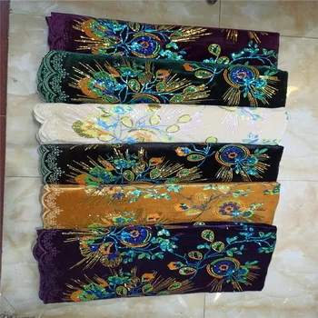 

High Quality African Velvet Lace Fabrics purple Color Nice French Embroidery Sequins Tulle Lace Fabric For Nigerian Party Dress