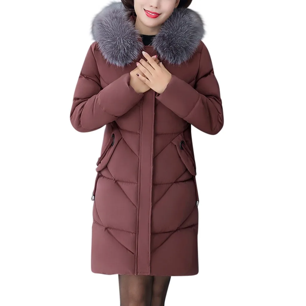 Модное женское зимнее теплое пальто нового размера плюс, длинная толстая куртка с меховым воротником и капюшоном, верхняя одежда doudoune femme hiver# guahao
